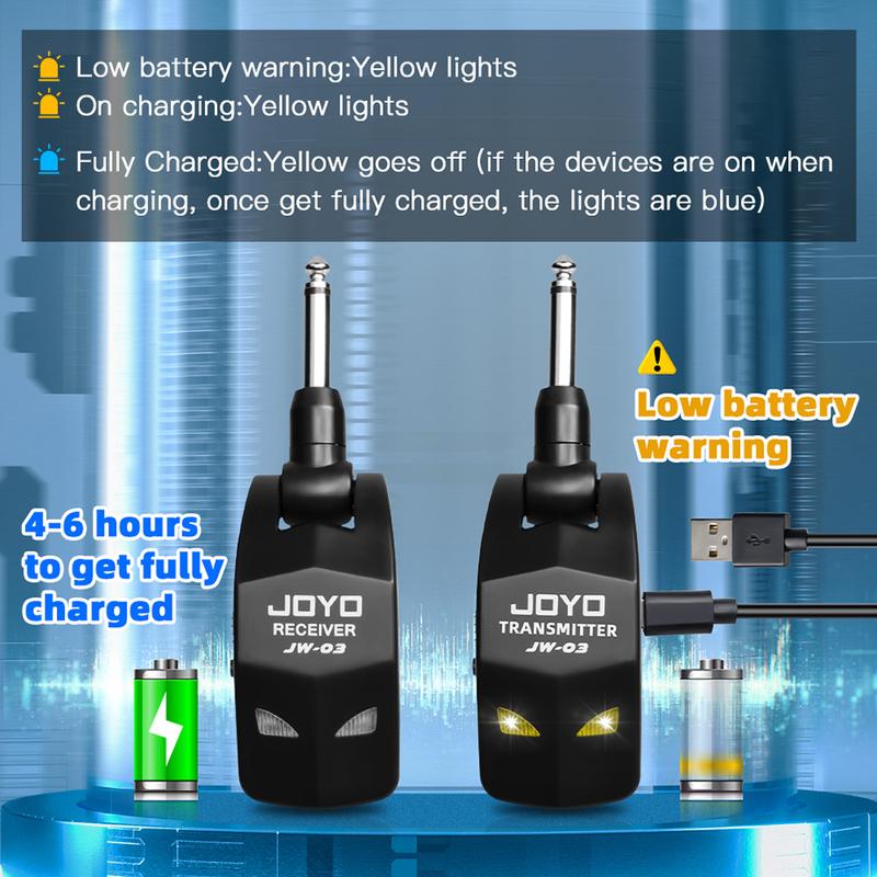 JOYO JW-03 Wireless Guitar System 2.4GHz Low Latency 20M Range Wireless Transmitter Receiver for Electric Guitar Bass Amplifier