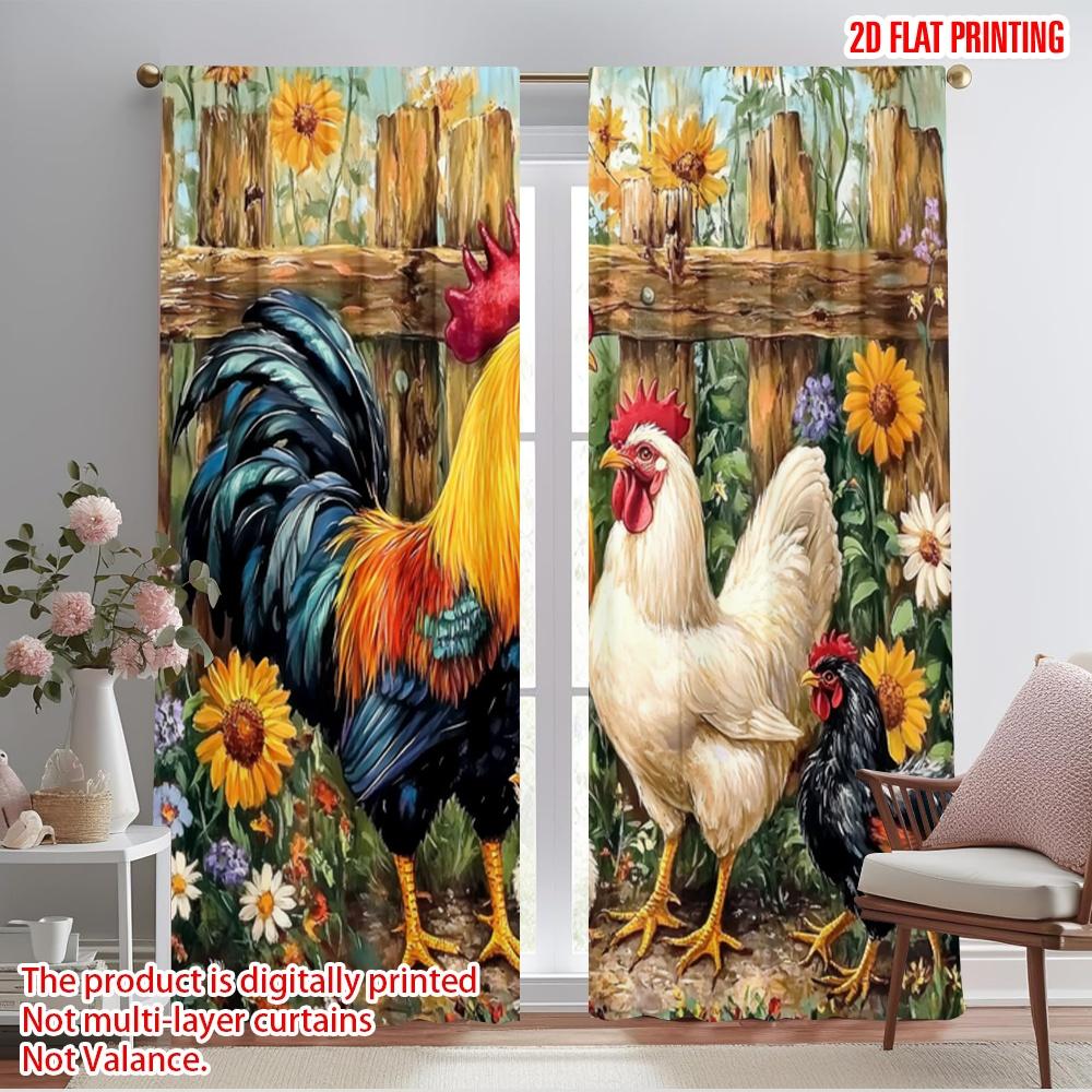 2pcs,2D Plane Printing Curtain Fabric Farm Flock Harmony Versatile 100% Polyester (without Rod) Holiday Use for Bedroom Living