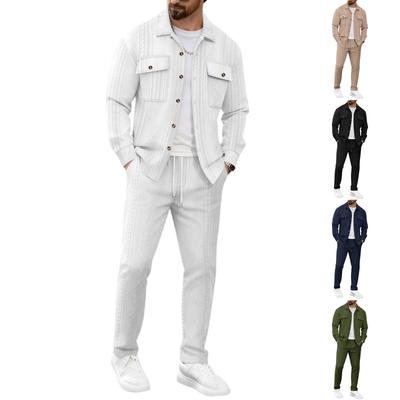 Herren Doppel-Taschen Revers Jacke Lässig Sport Langarm Jacke Hosen Set