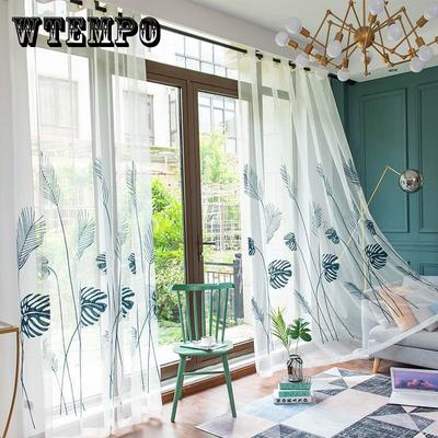 Curtains for Living Dining Room Bedroom Embroidery Solid Beige White Tulle Sheer Window Modern Voile Organza Fabric Drapes