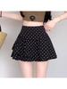 Women's Gray Polka Dot Ruffle Hem Midi Skirt - Irregular A-line High Waist, Petite Fluffy Short Skirt for Autumn.