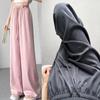 Women Elegant Summer Satin Chinese Style Straight Pants Streetwear Vintage Wide Leg Pants Casual Loose High Waist Trousers