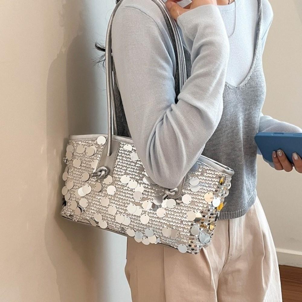 New Shiny Sequins Tote Bag Glitter Large Capacity Shoulder Bag Underarm Bag Women