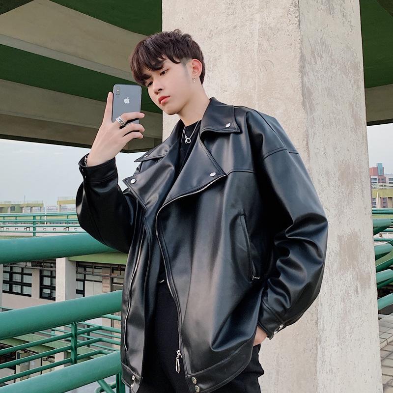 Spring and Autumn New Korean Style Couple's Motorcycle Leather Jacket Men's Jacket Spring and Autumn Leather Jacket Handsome and Trendy