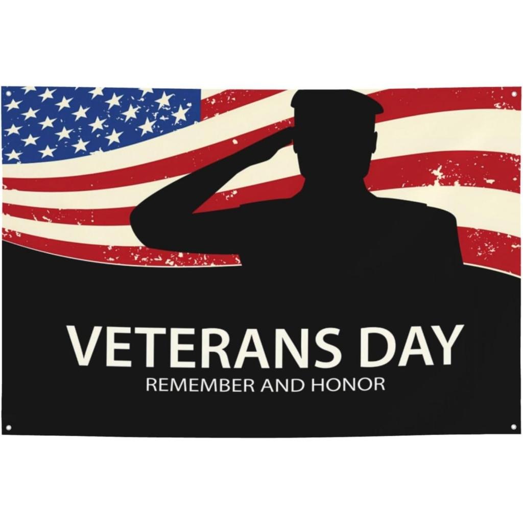 Veterans Day Salute Tapestry Patriotic Honor Print Polyester Wall Hanging for Living Room US Flag and Veteran Salute Themed De