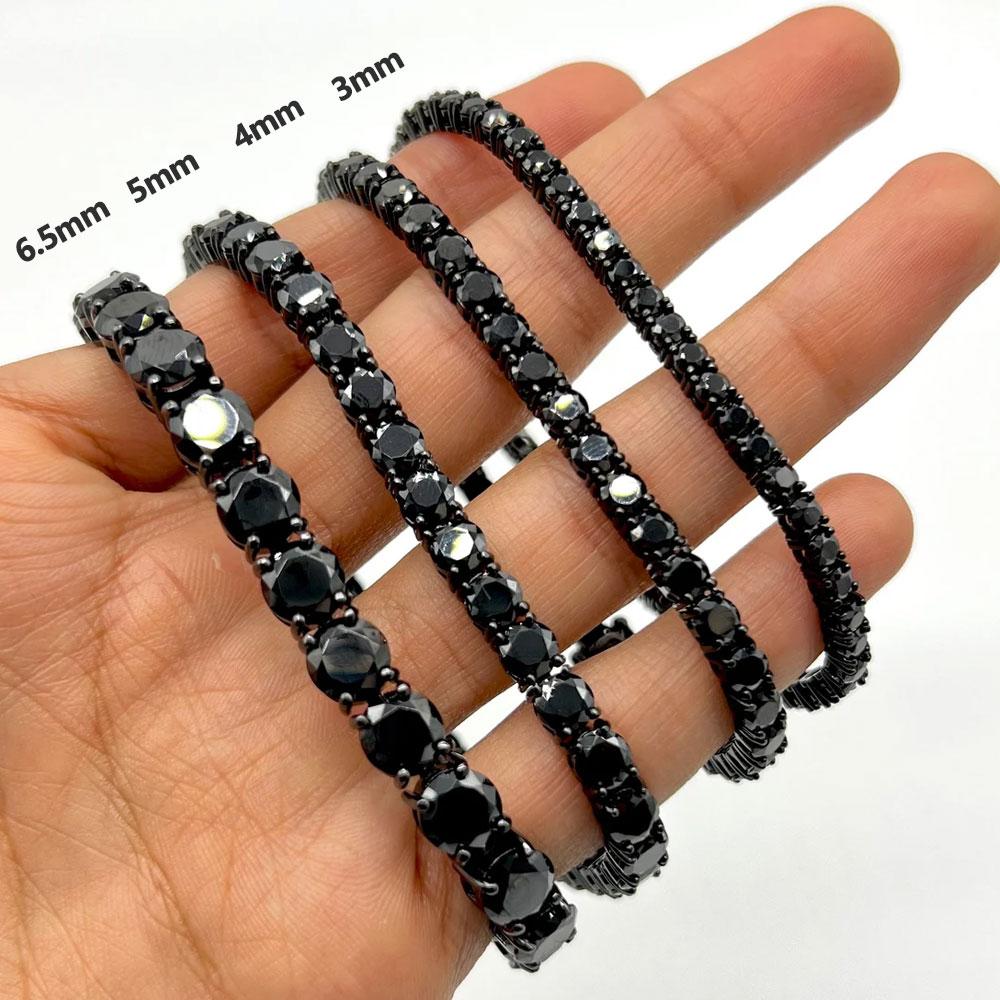 KNOBSPIN 3mm 4mm Black Moissanite Tennis Bracelet Full Diamond GRA 925 Silver Plated Hiphop Bracelets for Women Man