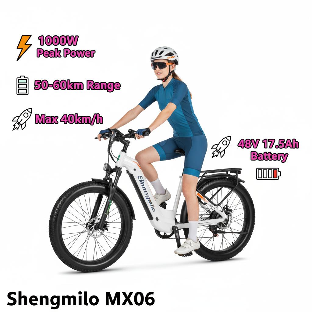26" Shengmilo MX06 Electric Mountain Bike, 1000W Peak Power Fat Tire, 48V 17.5Ah Samsung Battery, Hydraulic Brakes, Adult Outdoor Adventure Motorcycle