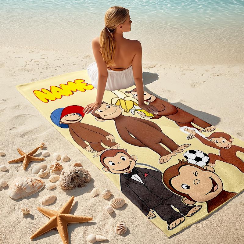 Personalized Curious Monkey Adventures Beach Towel Microfiber Beach Towel Thin Absorbent for Beach Swimming Yoga Bath Sports. 0910356