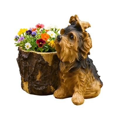Pot de fleurs Statue Chiot avec Seau Pot de Fleurs Chien Mignon Résine Pot de Fleurs Figurine d'Intérieur Décoration pour Cour Balcon