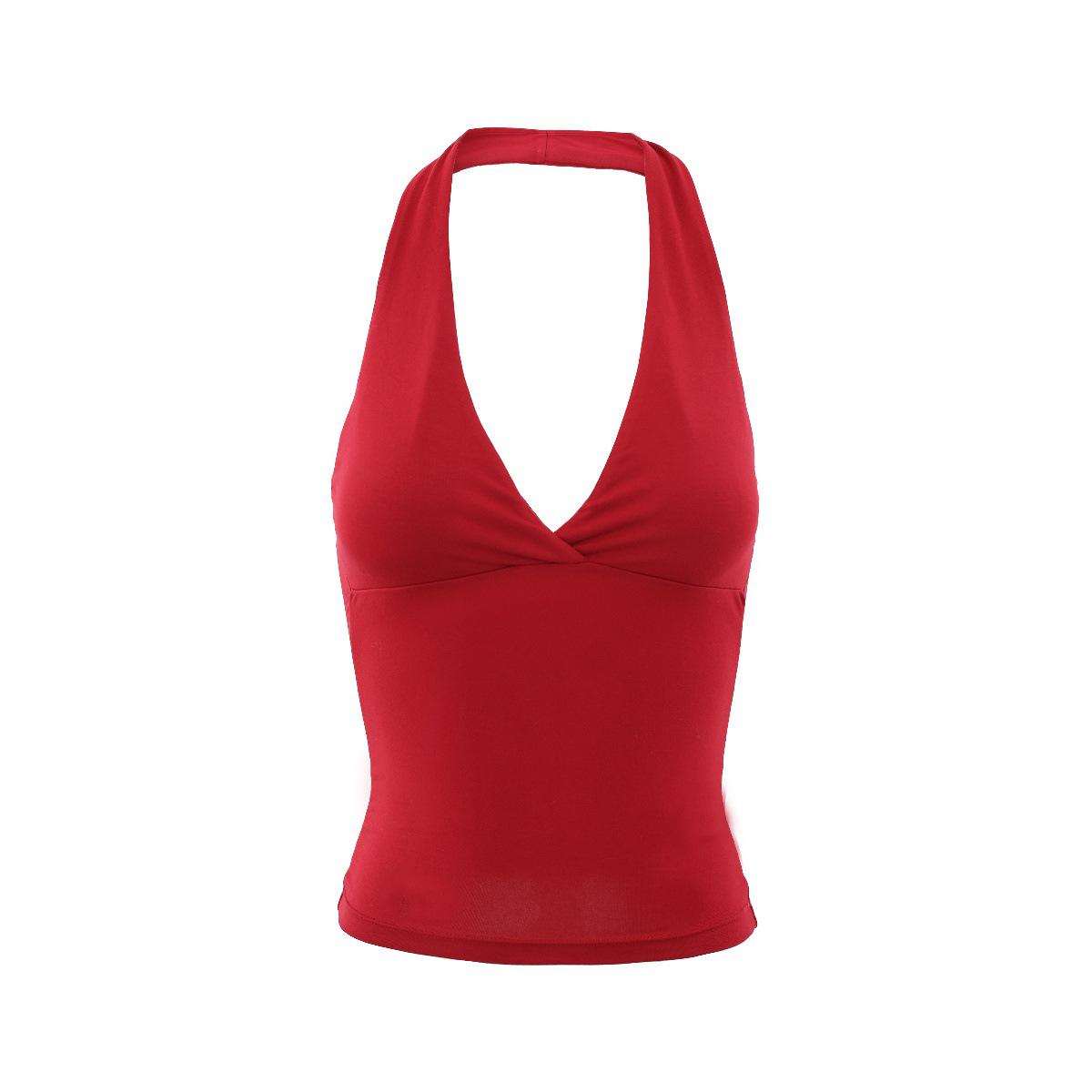In-Stock Black Deep V-Neck Halter Backless Women s Camisole - Slimming Sleeveless Summer Top Medium глубокий/красный