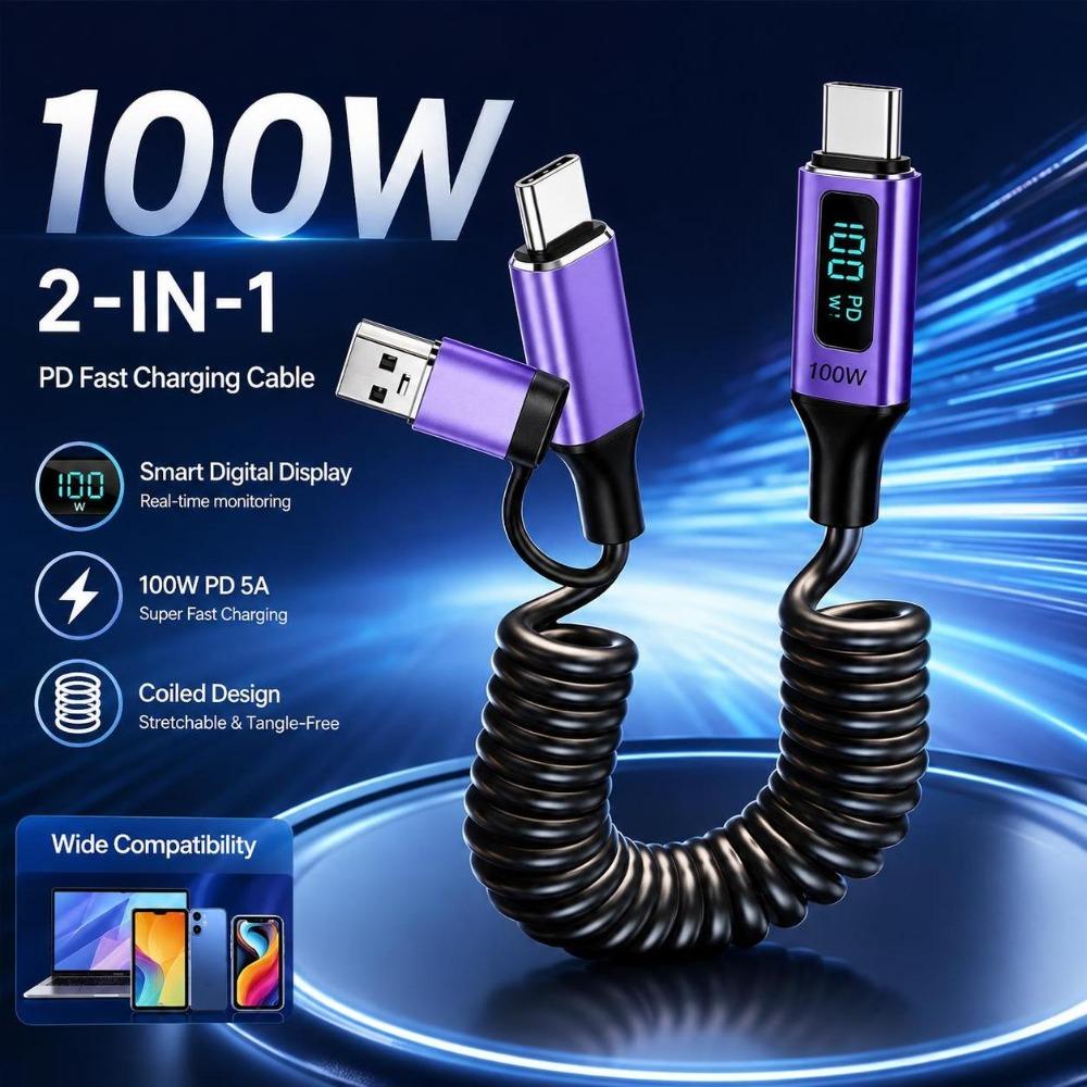 Data Transfer Digital Display Cord 100W Fast Charging Charging Line Laptop Charging