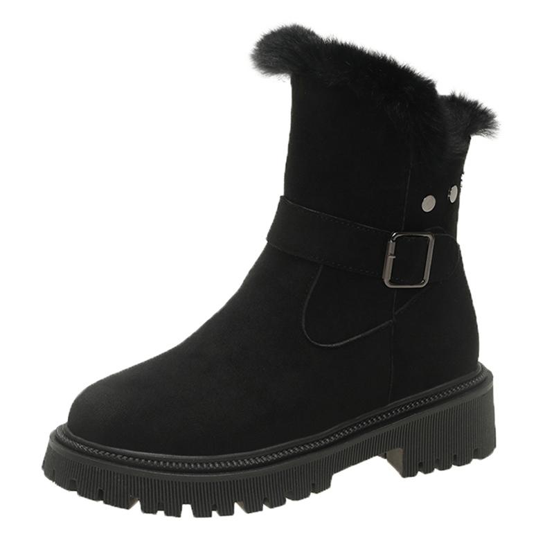 

Lucyever искусственная замша зимние женские ботильоны модные пряжки теплые толстые плюшевые зимние ботинки женские винтажные ботинки на платформе Botas Mujer 2024 40 чёрный