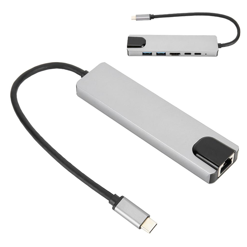 TypeC 6 in 1 Hub MultiFunctional Expansion Dock TypeC to UHd TYPEc HDTvSsrj45