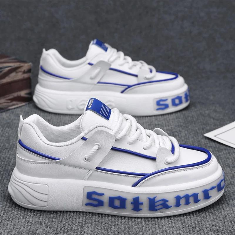

Осенние новые мужские кроссовки из кожи с накладной платформой с буквенным принтом, повседневные кроссовки, модная спортивная обувь со шнуровкой и низким верхом 44 белый