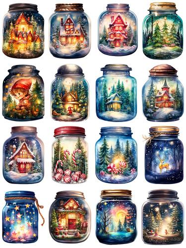

16Pcs/Pack Winter Christmas Magic Pot Sticker DIY Craft Scrapbooking Album Junk Journal Decorative Stickers