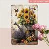 Metal Poster Sunflower Butterfly Wall Art Decor for Living Room Kitchen Garden Cafe