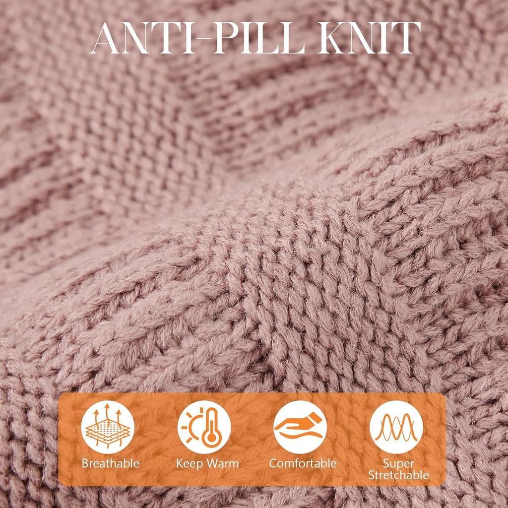 Women Winter Knit Balaclava Hat Thick Warm Polar Fleece Lined Hooded Scarf Ear Warmer Neck Gaiter Cap