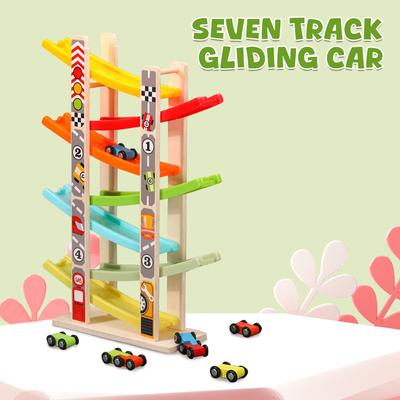 7 Track Wooden Ramp Racing Toddler Toys Car Set Montessori Educational Game Mini Inertia Slide Roller Coaster Christmas Gifts