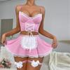 Fashion Sexy Maid Dress Straps Uniform Seduction Maid Sex Lingerie Cosplay Passion Four-Piece Set