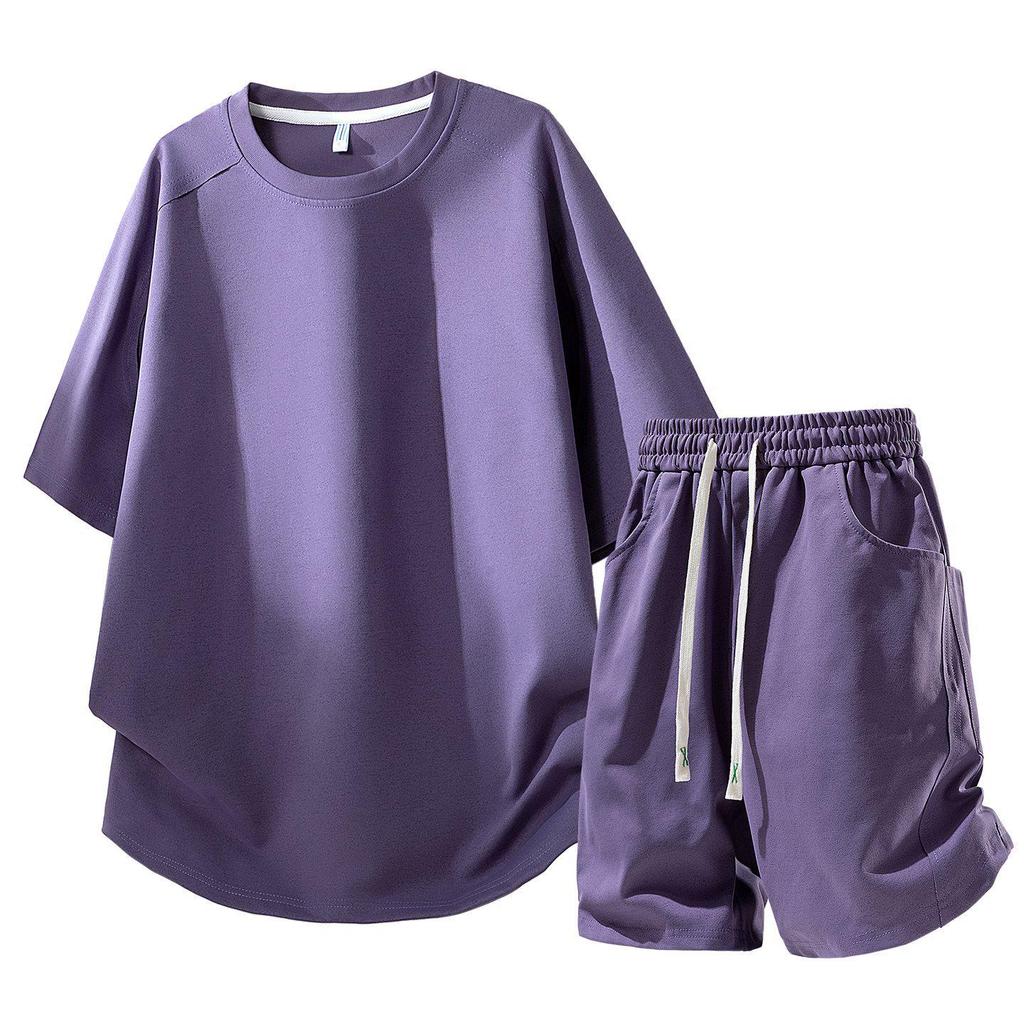 Purple Teen Summer Casual Loose Fit Short Sleeve and Shorts Set