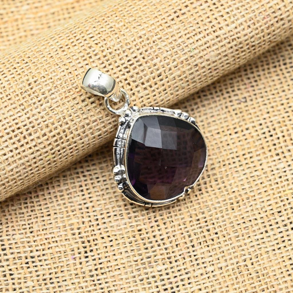 Pendentif en argent Sterling 925 fait à la main avec pierres précieuses améthyste, cadeau de mariage