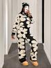 Women's Fall/Winter Floral Knit Jacquard Sweater Set: Long Sleeve Top & Pants