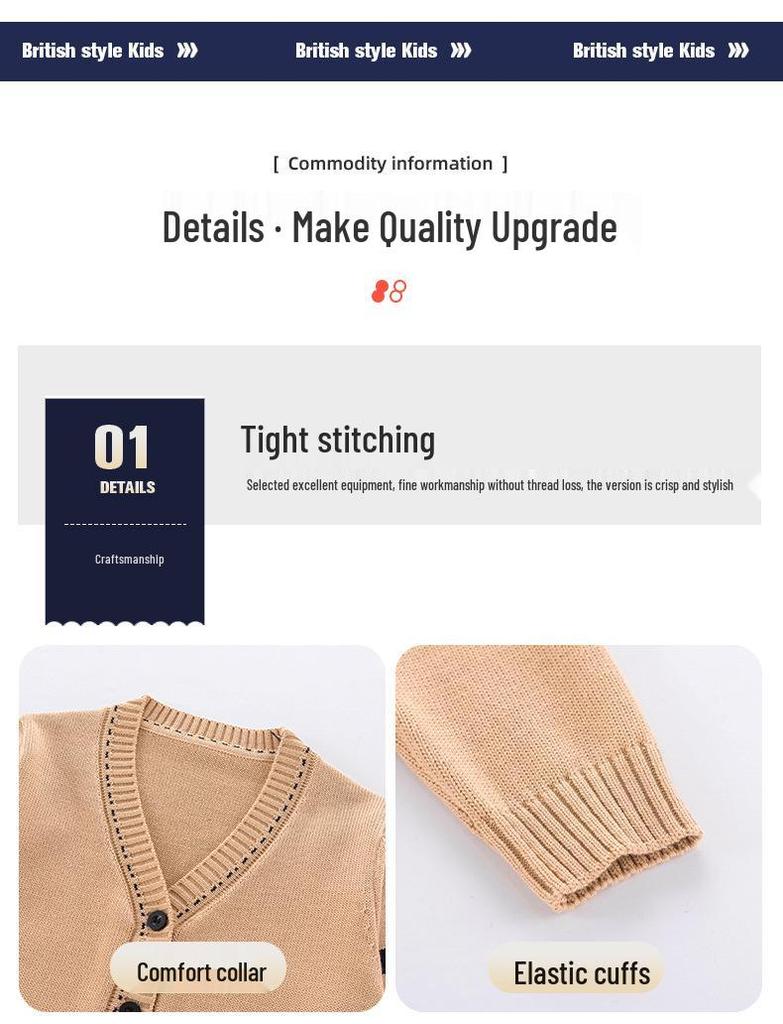 Children's British School Cardigan Three-Piece Set: Spring/Autumn Uniform for Primary and Kindergarten