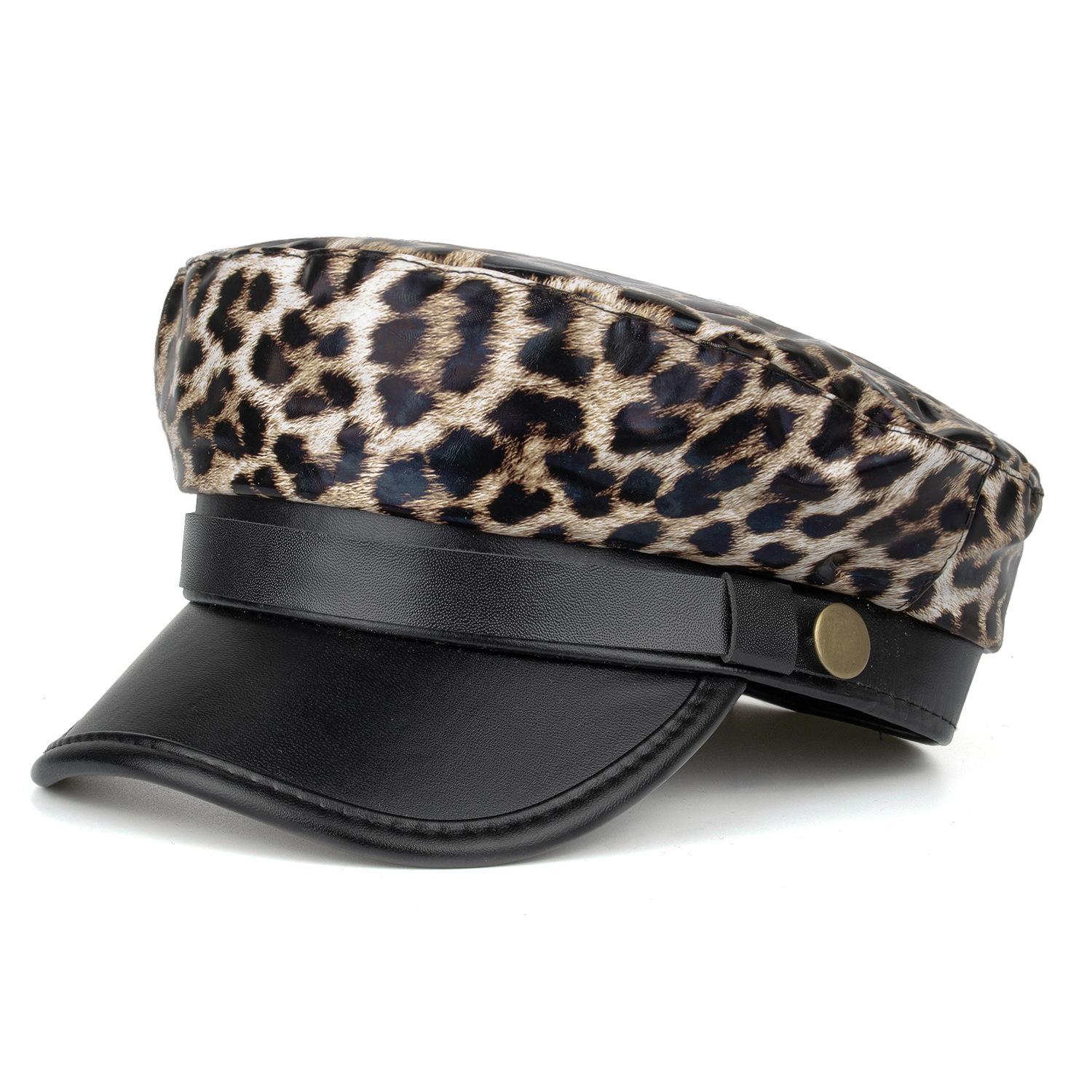 

Hat industry осень и зима новый ПУ леопардовый берет R average size цветной печати леопарда