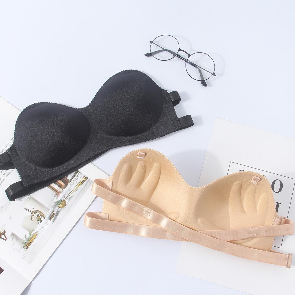 Bezešvá protiskluzová neviditelná trubková podprsenka bez ramínek pro svatební nebo večerní šaty - Bez kostic, Zvednutí pro malý hrudník