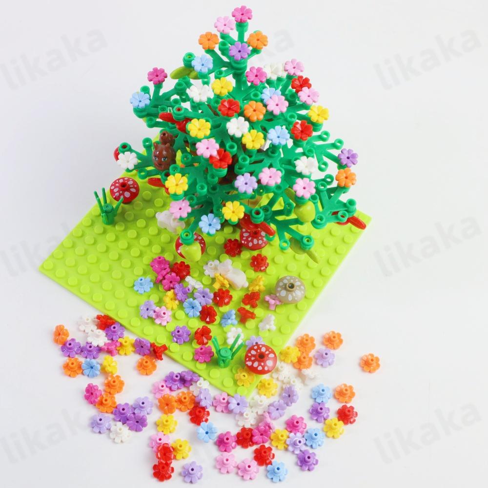 100PCS MOC Colorful Flower Building Blocks DIY Beautiful Gardens Bricks Toys City Tree House Scene Plants Accessories for Girls