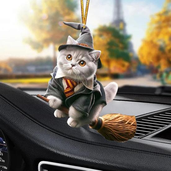Cat-Shaped Pendant Car Hanging Decoration with Lanyard Easy To Hang Non-Fading Auto Rearview Mirror Hanging Ornament