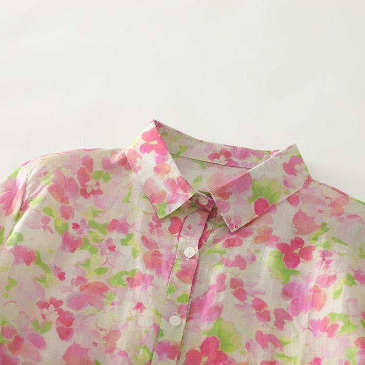 Herbst Neue Große Größen Damen Baumwolle Langarm Freizeit Locker Bluse Floral Print Oberteile Hemden T-Shirts