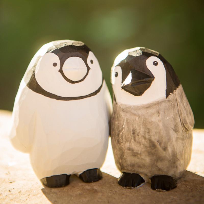 Handmade Wooden Penguin Figurine Office Desk Decor Modern Style For Birthday Gift