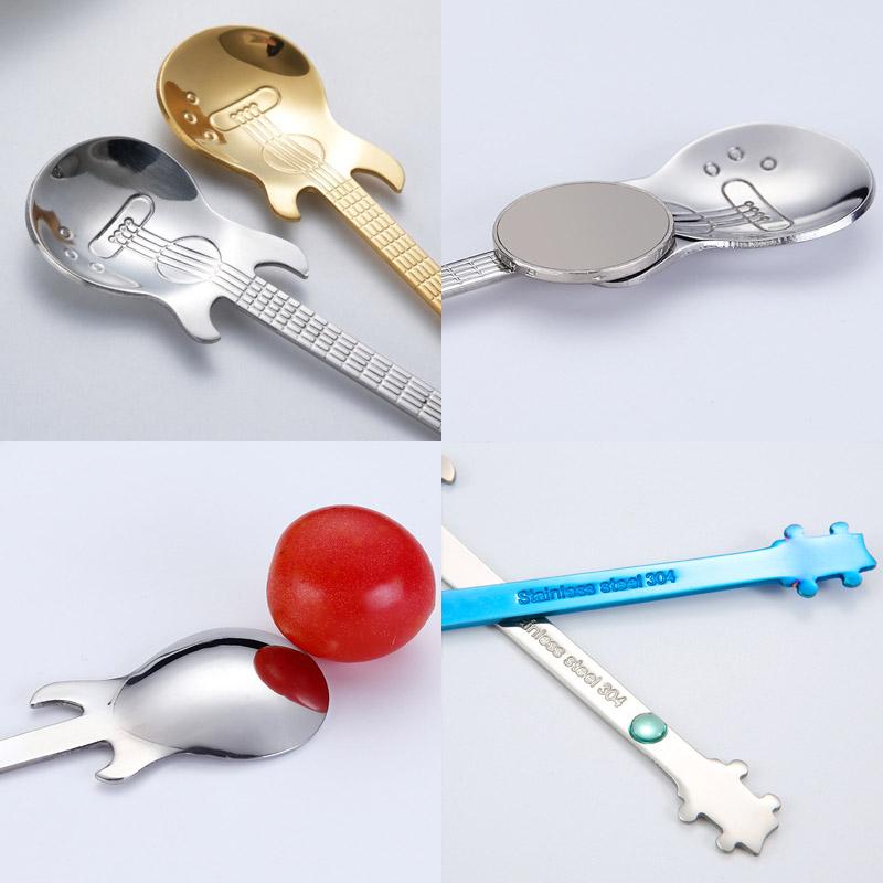 7Pcs Stainless Steel Guitar Shaped Coffee Spoon Creative Milk Tea Spoon Dessert Wedding Spoon Child Coffee Accessories Flatware