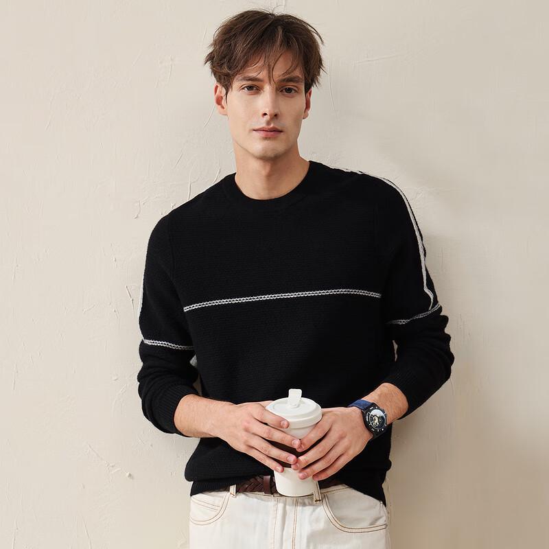 Komomboka Men's Striped Round Neck Wool Sweater