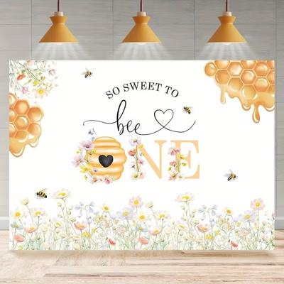 2D First Bee Day Backdrop Honeycomb Bee Floral Baby 1st Birthday Party Photo Background
