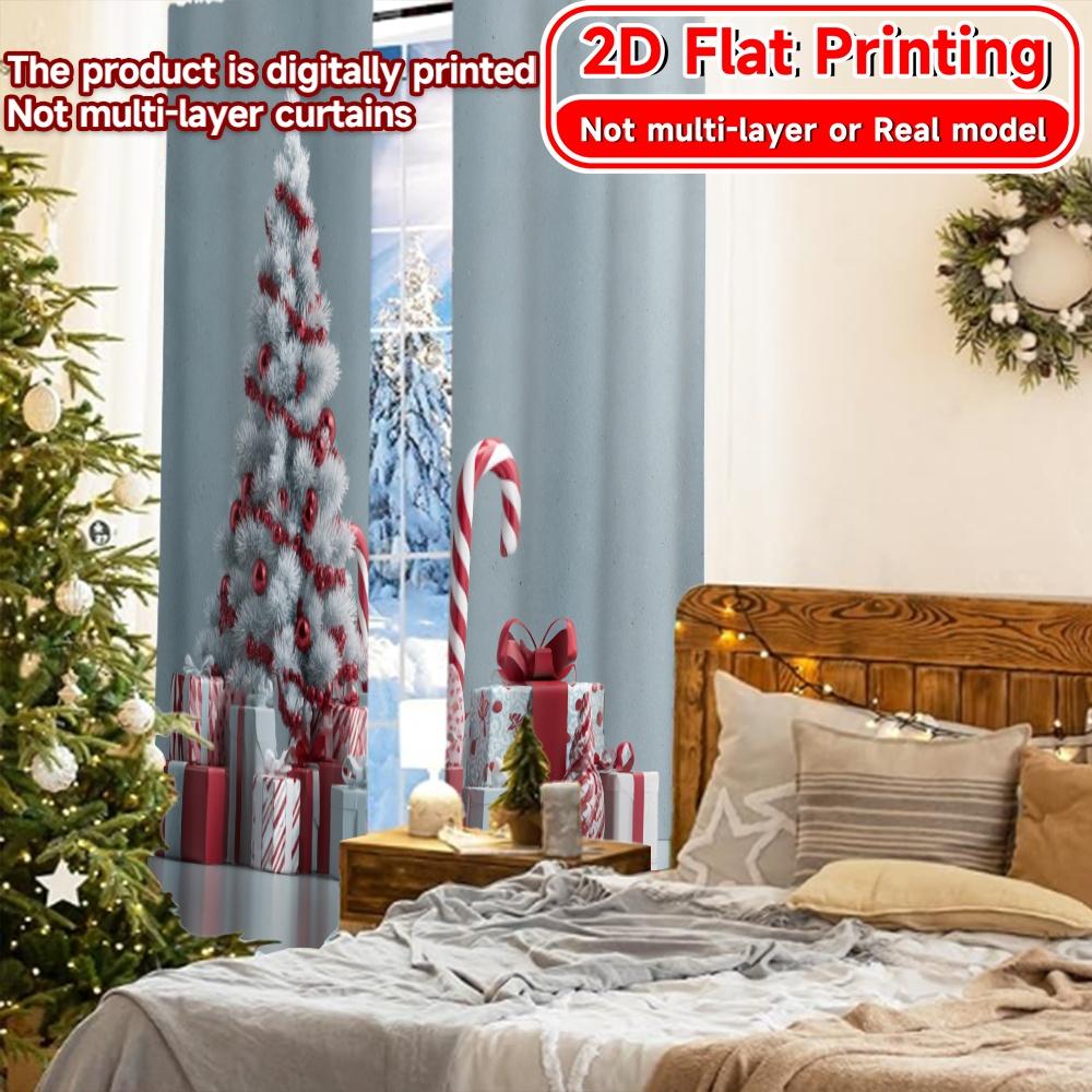 2D Flachdruck 2 Stück Candy Cane Wonderland Beliebte Vorhänge Digital Bedruckte Garnvorhänge Dekorationen Verwendung für Wohnzimmer