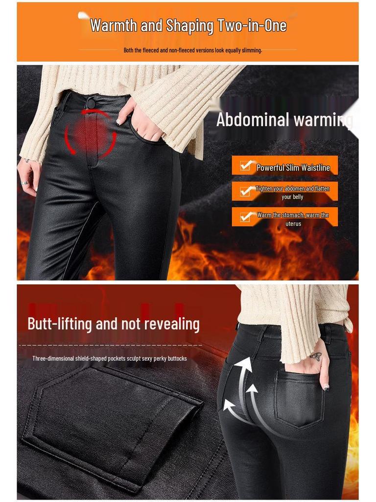 Damen Lederhose mit hohem Bund und Fleece für Herbst/Winter 2021 - Matt, Skinny, Lange Basis-Schicht