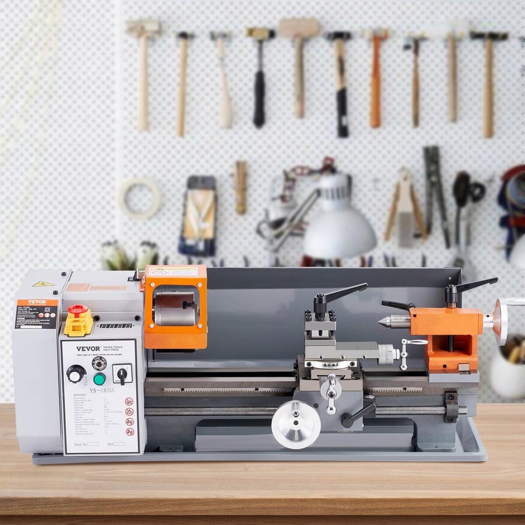 Metal Lathe Machine, 7'' x 13.78'', Precision Benchtop Power Metal Lathe, 0-2200 RPM Continuously Variable Speed, 500W Brush Motor Metal Gears, with