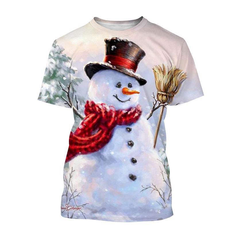 Men's Christmas Snowman 3D Printed T-shirt for Casual Holiday Parties, Creative Short Sleeves
