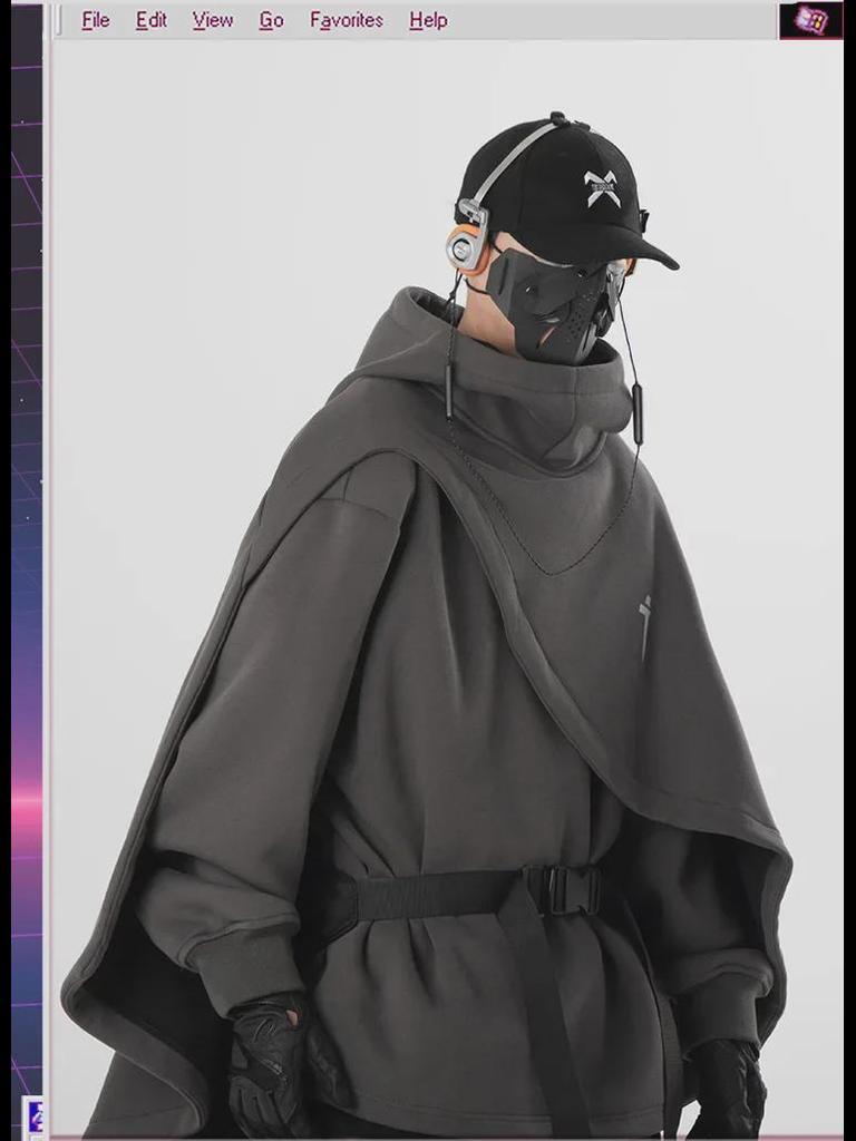 Men's Embroidered Functional Sweatshirt Cape - Spring/Autumn Loose Fit