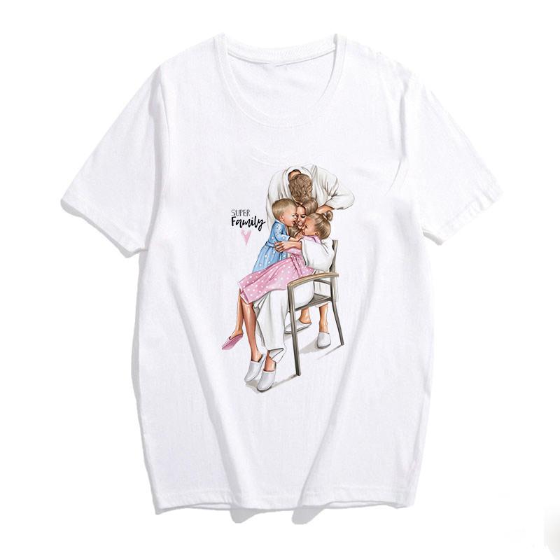 Super Mama Print Female T Shirt Son And Mom Summer Harajuku Women Clothes White Tshirt