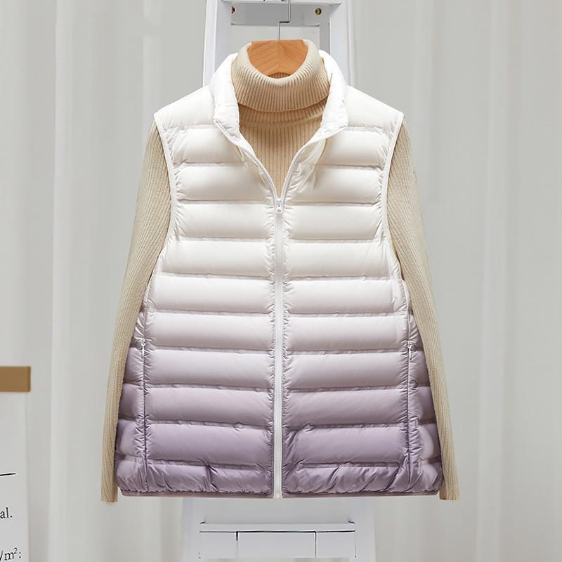 Autumn and winter new white duck down light down vest vest women light and gradual change of color short down jacket tide