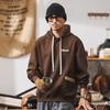360g Herren Lockerer Schwerer Farbblock-Hoodie - Retro Frühling/Herbst Gestickte Lässige Jacke
