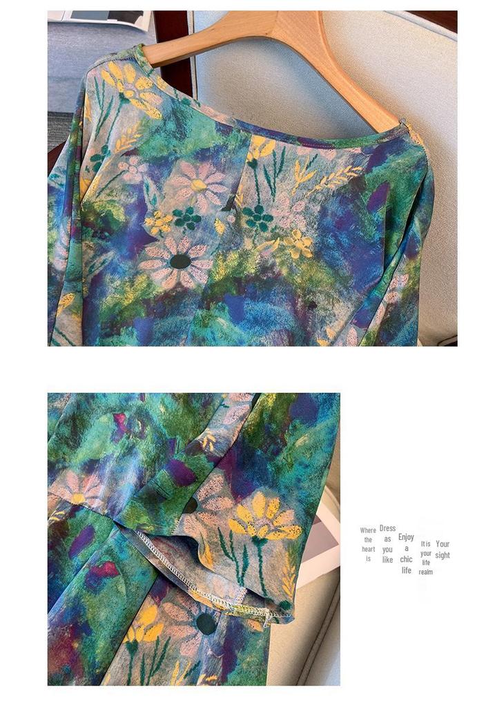 Artistic Retro Plus-Size Short-Sleeve Mid-Length Dress