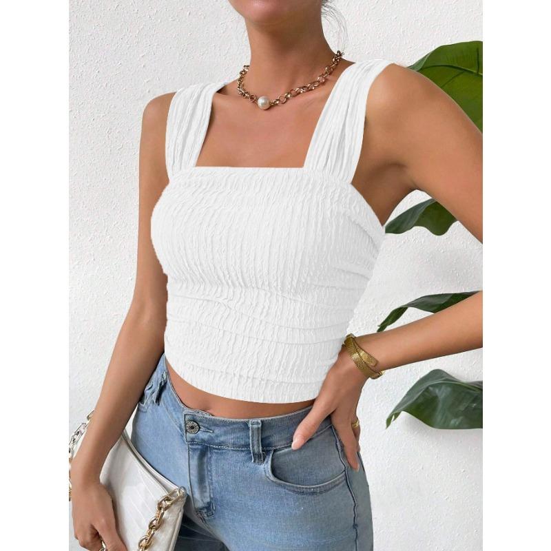 Spring and Summer Fashion Sleeveless Crop Top Square Neck Shoulder Strap Women's Vests