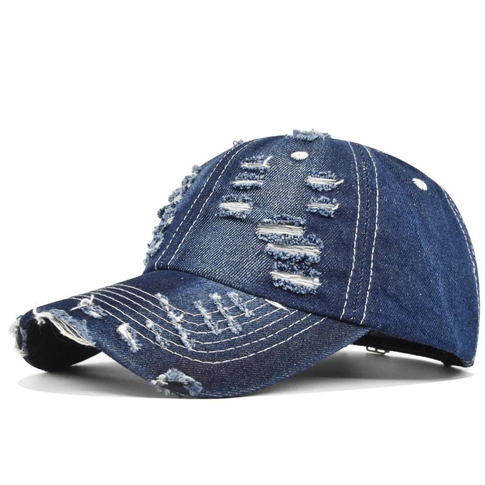

Distressed Ripped Baseball Cap Torn Destroyed Style Dad Hat Streetwear Urban Unisex Adjustable Washed Cotton Cap for Men Women Adjustable темно-синього кольору