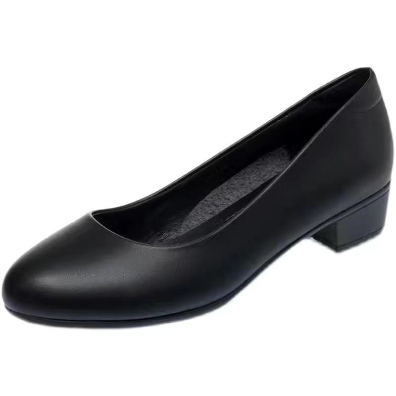 

Мягкая кожа мягкая поверхность рабочая обувь одинарная обувь женская четыре сезона осень удобная профессиональная черная кожаная обувь работа толстый каблук 36 чёрный