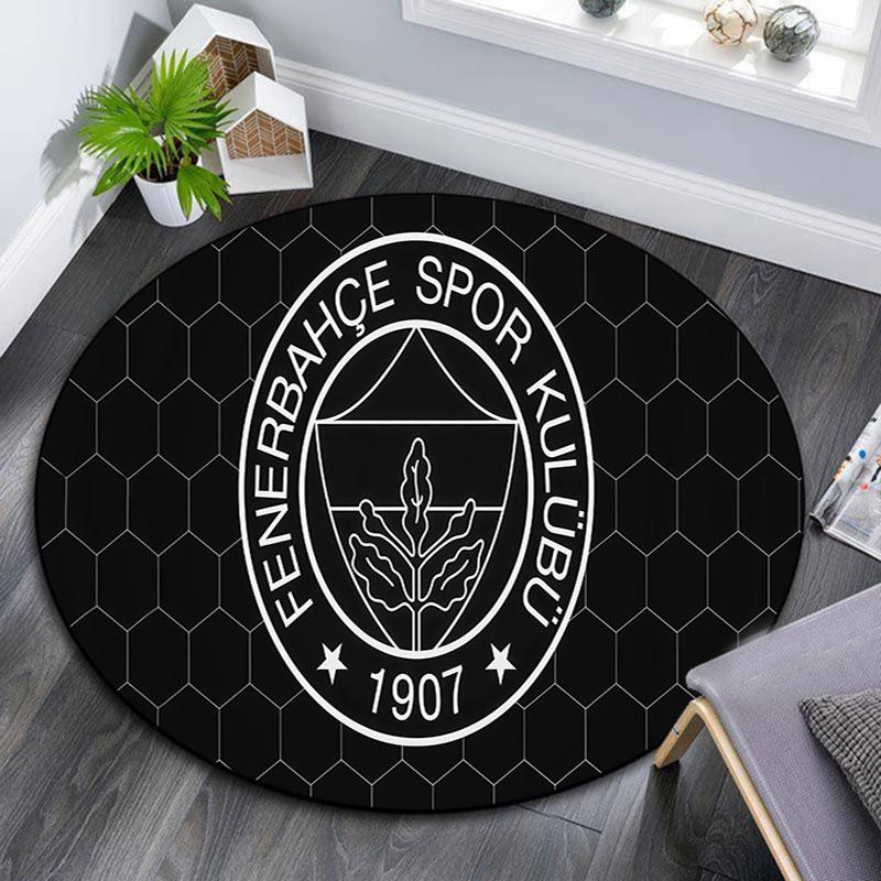 Runder Teppich im Fenerbahce-Muster, Teppich für Wohnzimmer, Schlafzimmer, Spielzimmer, Rutschfeste Bodenmatte, Feiertagsgeschenke und Geburtstagsgeschenke.