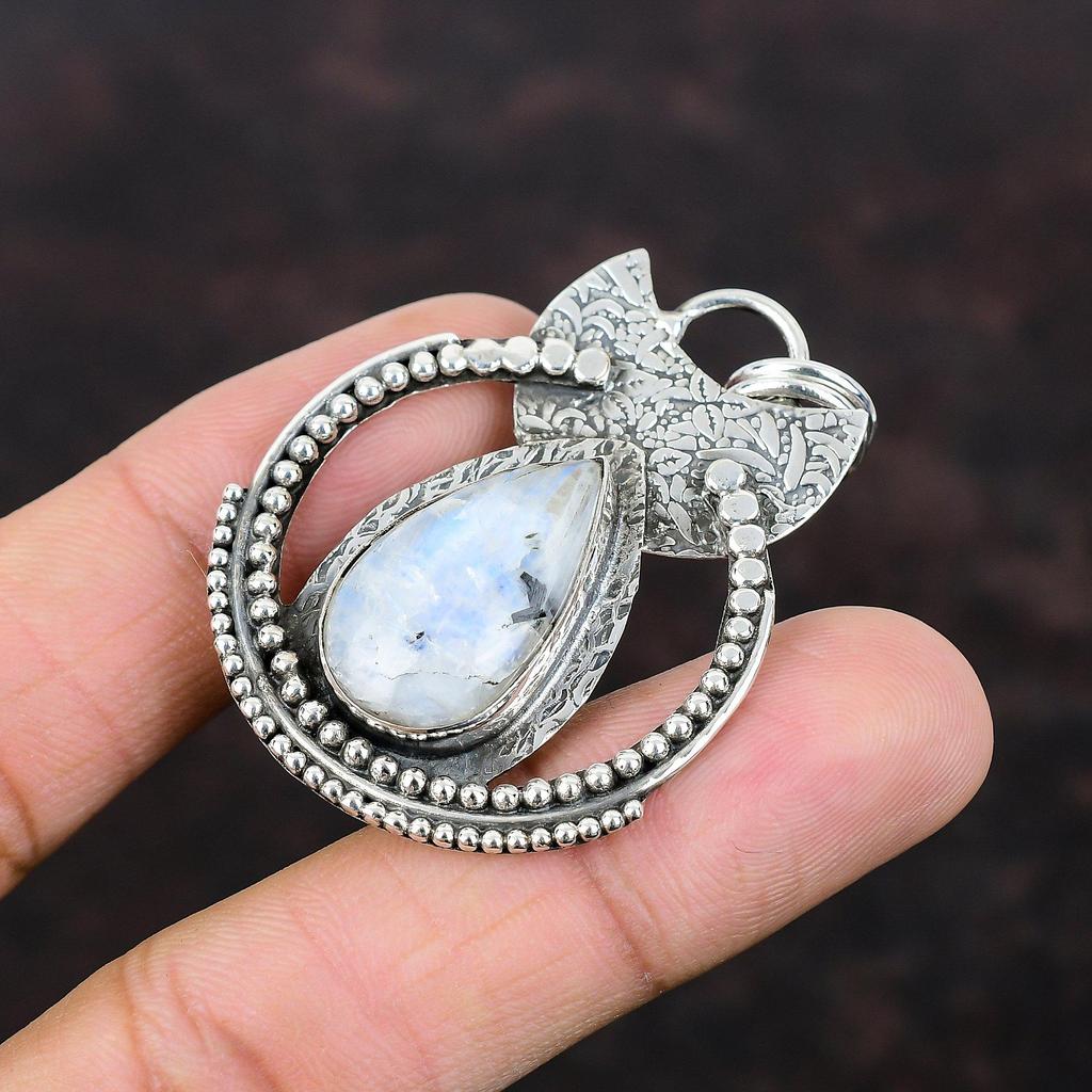 Rainbow Moonstone Pendant Natural Gemstone Pendant Handmade Jewelry 925 Sterling Silver Pendant Amazing Jewelry Gift For Him Elegant Pendant